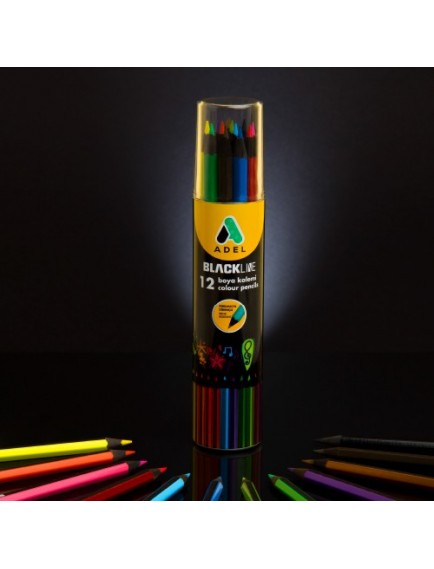 Adel Blackline Metal Tüp Kuru Boya Kalemi 12 Renk Tam Boy