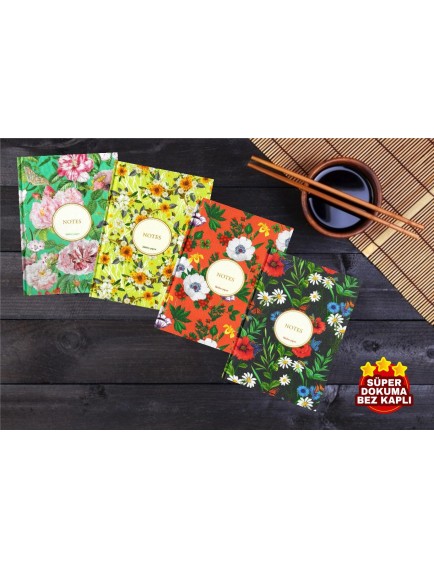 Bez Ciltli Sert Kapaklı 14x20cm 4'ü Çizgili Defter Seti
