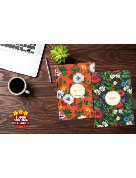 Bez Ciltli Sert Kapaklı14x20cm 2'li Çizgili Defter Seti