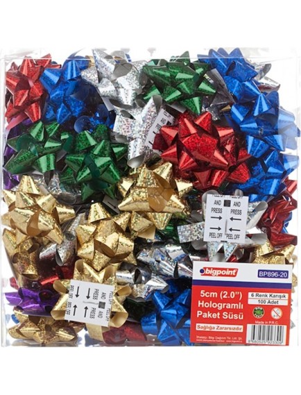 Bigpoint 6 Karışık Renk 100'Lü 5Cm (2.0") Hologramlı Paket Süsü Bp 896