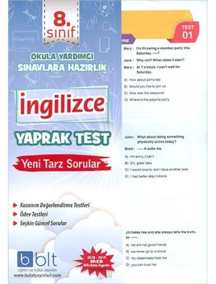 Bulut Eğitim Yayınları  8. Sınıf İngilizce Yaprak Test
