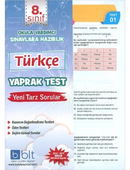 Bulut Eğitim Yayınları  8. Sınıf Türkçe Yaprak Test