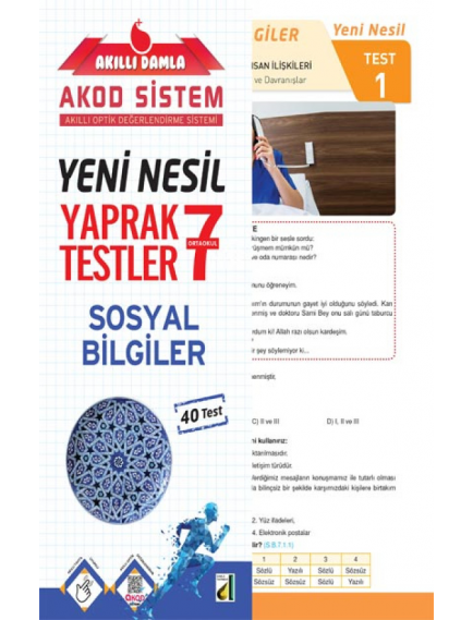 Damla Yayınları 7. Sınıf Akıllı Damla Sosyal Bilgiler Yeni Nesil Yaprak Test