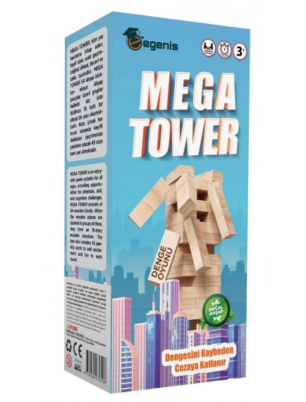 Mega Tower Cezalı Jenga -Cezalı Tower - Ahşap Büyük Boy 54 Parça