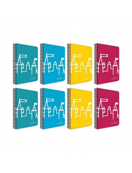 Faber Castell Spiralli Plastik Kapak Şato 80 Yaprak 8'li Defter Seti (4 Adet Çizgili - 4 Adet Kareli)