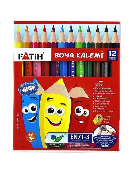 Fatih 12 Renk Yarım Boy Kuru Boya Kalemi 33012
