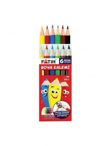 Fatih 6 Renk Yarım Boy Kuru Boya Kalemi 33006