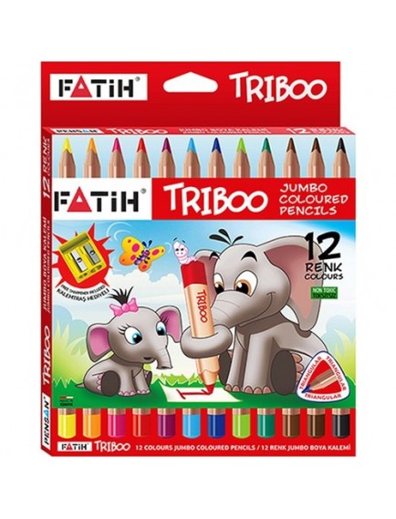Fatih Triboo 12 Renk Jumbo Natural Tam Boy Kuru Boya Kalemi 33365