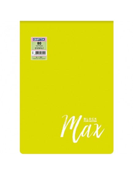 Gıpta 80 Yaprak A4 Max Block Tel Dikişli Plastik Kapak Çizgili Bloknot 2790