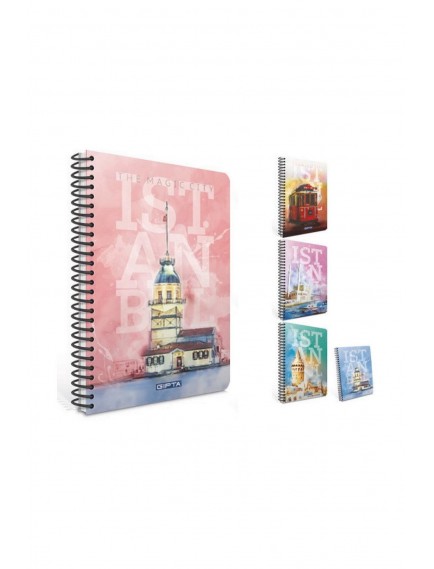 Gıpta 80 Yaprak A6 İstanbul Spiralli Ofset Plastik Kapak Kareli Defter 2662