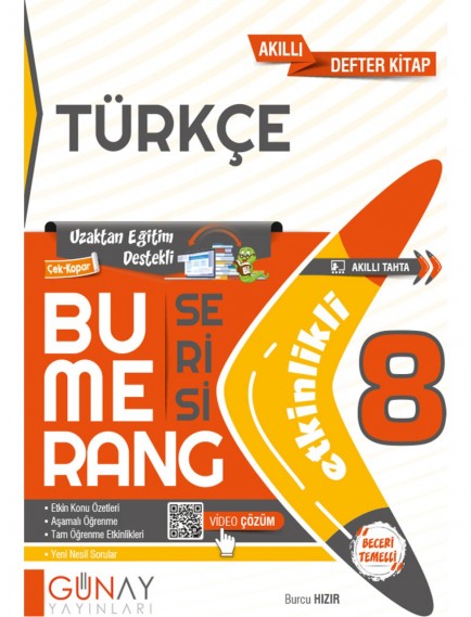 Günay Yayınları 8. Sınıf Türkçe Bumerang Etkinlikli Defter 
