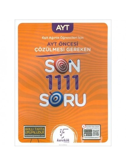 Karekök Yayınları Ayt'den Önce Çözülmesi Gereken Sonra 1111 Soru(Eşit Ağırlık)