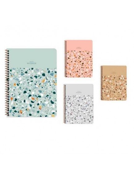 Kc 16,5x22 80 Yaprak Çizgili Spiralli Terrazzo Defter (1 Adet)