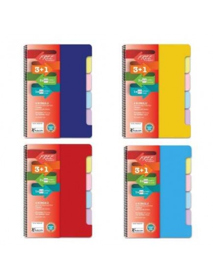 Kc A4 3+1 100 Yaprak Ayraçlı Free Subject Defter (1 Adet)