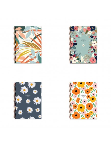 Kc La Plume Flowers Spiralli Plastik Kapak Defter 16,5x22,5 cm 80 Yaprak Kareli (1 Adet)