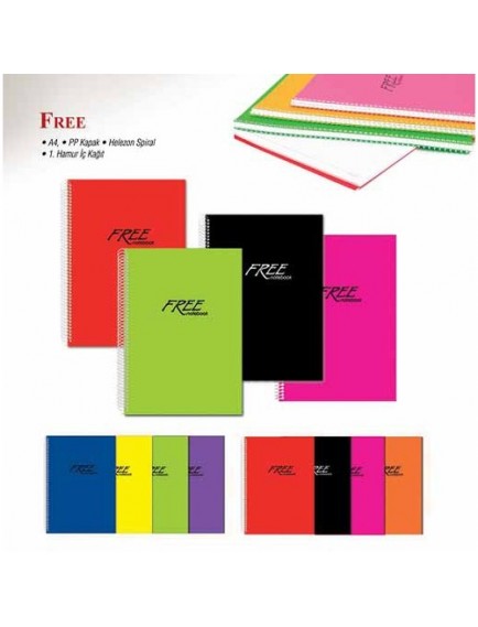 Keskin Color 100 Yaprak A4 Free Spiralli Plastik Kapak Çizgisiz Defter 320440