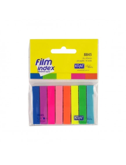 Kraf 12X45 İndex Film Pp Yapışkanlı Not Kağıdı 8 Renk 25 Yaprak 51247