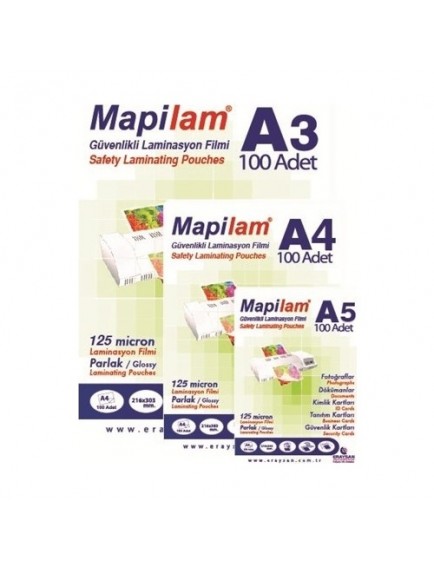 Mapilam A5 100'Lü 12Mic 154X216 Parlak Laminasyon Filmi