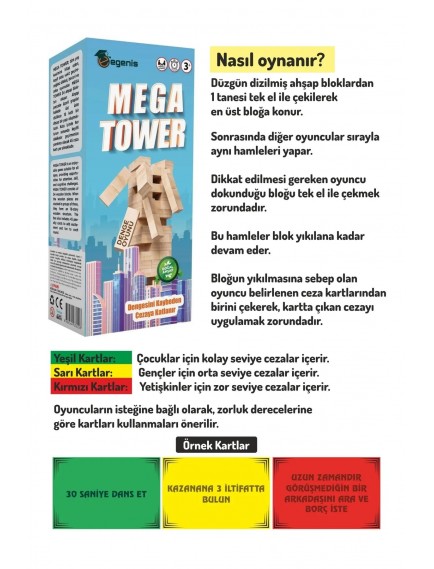 Mega Tower Cezalı Jenga -Cezalı Tower - Ahşap Büyük Boy 54 Parça