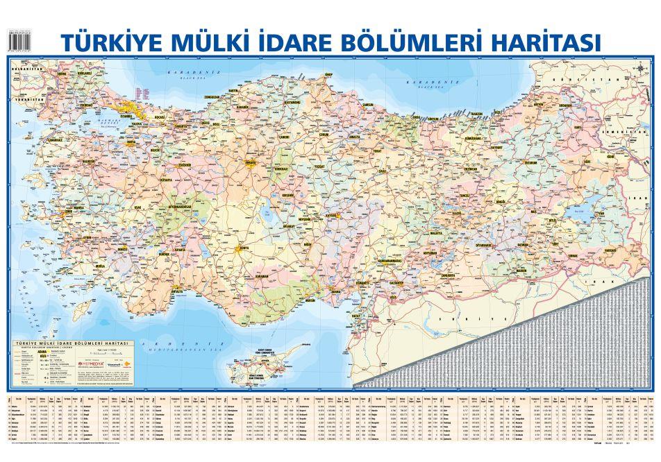 Mepmedya Yayınları 50*70 Cm Türkiye Haritası Mülki İdare Bölümleri Haritası Türkiye Fiziki Haritası (Çift Yön)