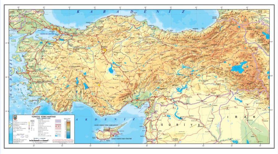 Mepmedya Yayınları 70*100 Cm Türkiye Fiziki Ve Mülki İdare Bölümleri Haritası Çift Yön