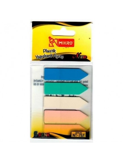 Mikro Neon 5 Renk Plastik Yapışkanlı Ayraç Nt-757