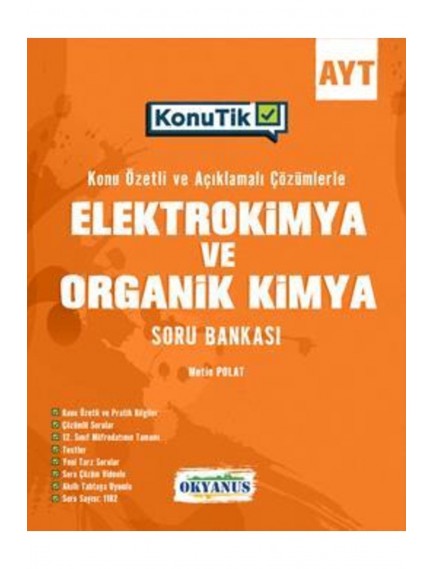 Okyanus Yayınları Ayt Elektrokimya Ve Organik Kimya Konutik Soru Bankası 