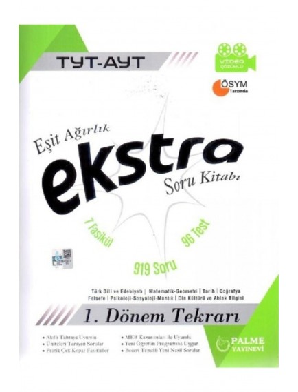 Palme Yayınları Tyt-Ayt Eşit Ağırlık Ekstra Soru Kitabı 1. Dönem Tekrarı