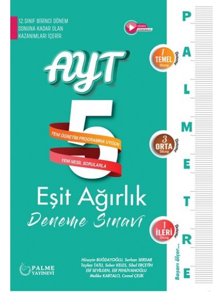 Palme Yayınları Ayt Eşit Ağırlık Palmetre 1.Dönem 5 Deneme Sınavı