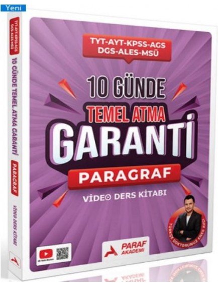Paraf Yayınları Tyt Ayt Kpss Meb Ags Msü Dgs Ales Paragraf 10 Günde Temel Atma Garanti Video Ders Kitabı
