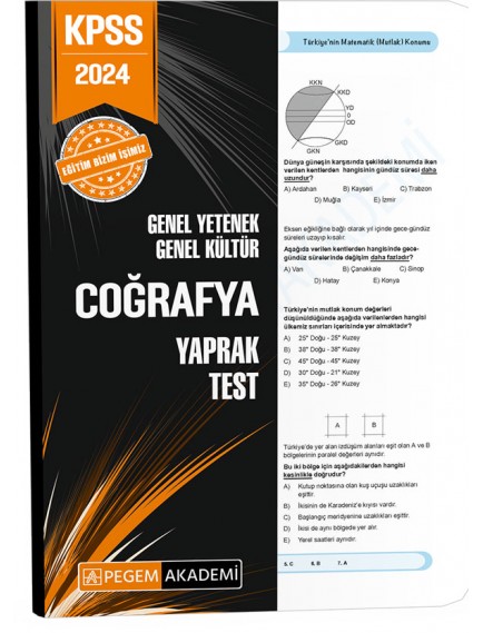 Pegem Akademi Yayınları Kpss Genel Yetenek Genel Kültür Coğrafya Yaprak Test 