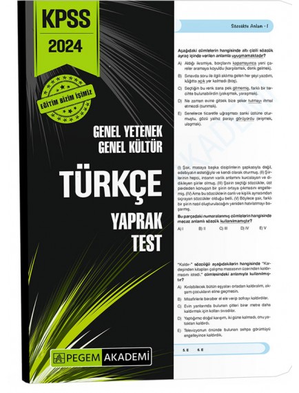 Pegem Akademi Yayınları Kpss Genel Yetenek Genel Kültür Türkçe Yaprak Test 