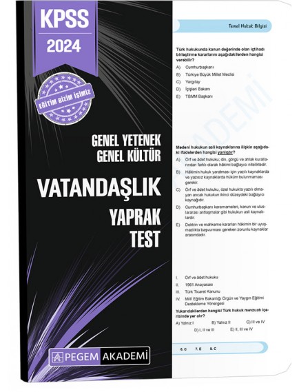 Pegem Akademi Yayınları Kpss Genel Yetenek Genel Kültür Vatandaşlık Yaprak Testi