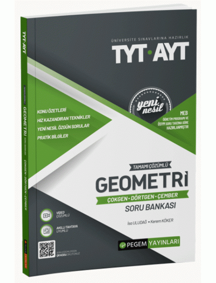 Pegem Yayınları Tyt-Ayt Geometri-Çokgen-Dörtgen-Çember Tamamı Çözümlü Soru Bankası