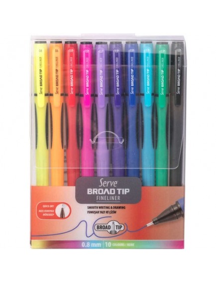 Serve Broad Tip Fineliner 0.8 Mm 10'Lu