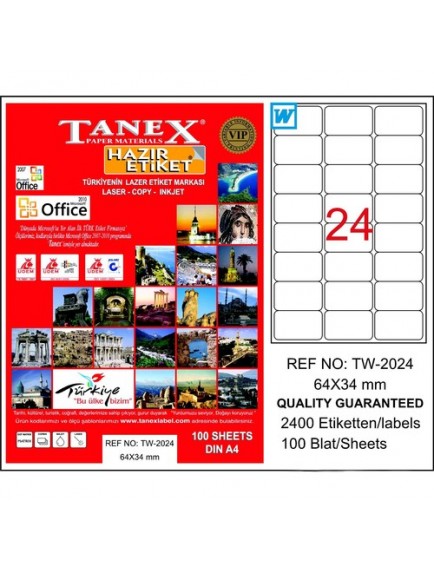 Tanex 64X34 Mm Lazer Etiket Tw-2024