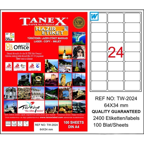 Tanex 64X34 Mm Lazer Etiket Tw-2024