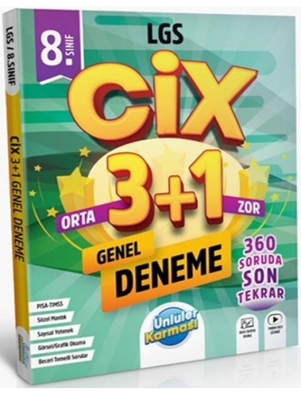 Ünlüler Karması Yayınları 8.Sınıf Cix 3+1 Genel Deneme