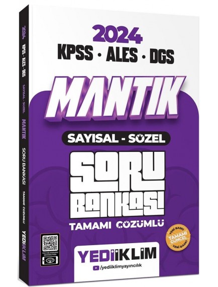 Yediiklim Yayınları Kpss-Ales-Dgs Mantık Sayısal Sözel Tamamı Çözümlü Soru Bankası 