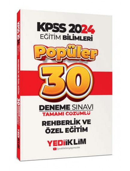 Yediiklim Yayınları Kpss Eğitim Bilimleri Rehberlik Özel Eğitim Popüler Tamamı Çözümlü 30 Deneme 