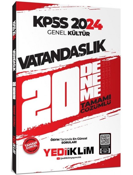 Yediiklim Yayınları Kpss Genel Kültür Vatandaşlık Tamamı Çözümlü 20 Deneme 