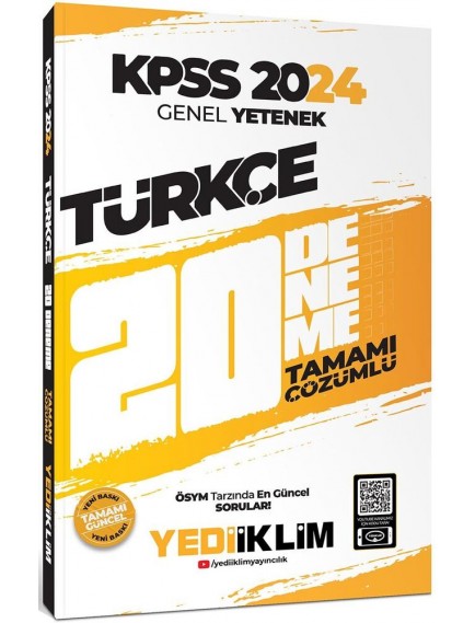 Yediiklim Yayınları Kpss Genel Yetenek Türkçe Tamamı Çözümlü 20 Deneme 