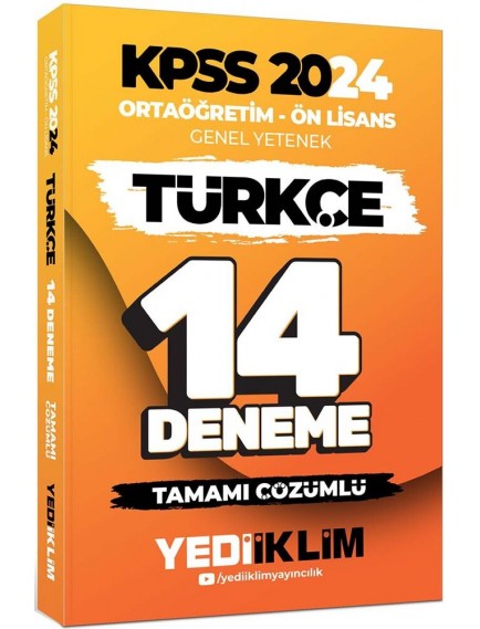 Yediiklim Yayınları Kpss Önlisans Genel Yetenek Türkçe 14 Deneme 