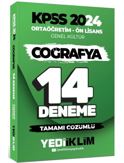 Yediiklim Yayınları Kpss Ortaöğretim Ön Lisans Genel Kültür Coğrafya Tamamı Çözümlü 14 Deneme 