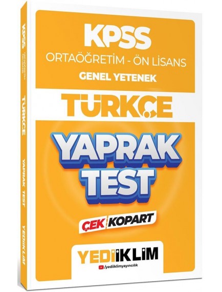 Yediiklim Yayınları Kpss Ortaöğretim Ön Lisans Genel Yetenek Türkçe Çek Kopart Yaprak Test 