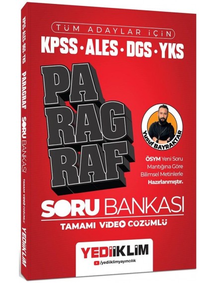 Yediiklim Yayınları Tüm Adaylar İçin Kpss - Ales - Dgs - Yks Tamamı Video Çözümlü Paragraf Soru Bankası 